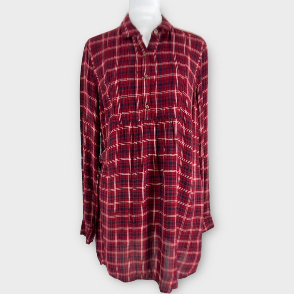 Abercrombie & Fitch Long Red Plaid Shirt Dress Pockets Button Down Small Y2K 90s